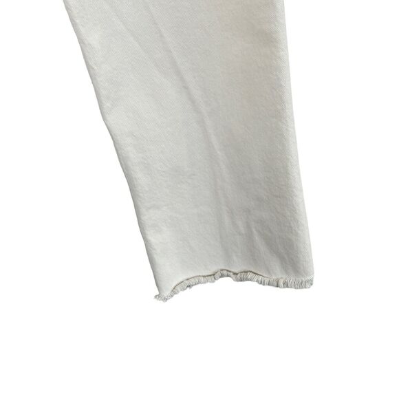 LOFT SZ 27/4 Straight Crop Jeans High-Rise Frayed Hems Zip-Fly Stretch Beige - Picture 6 of 10